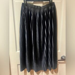 Zara Pleated Velvet Metallic Blue Maxi Skirt Size L Festival Wear